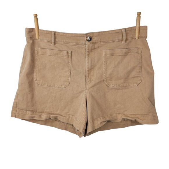 LOFT Shorts Size 16 Curvy Palmer Khaki Beige Twill Chino Pockets Stretch Tan - Picture 1 of 6